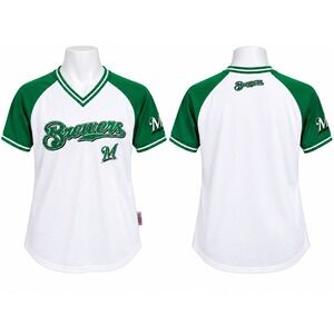 Milwaukee Brewers Stitches Baseball Jersey Y2K 2XL White Green Embroidered Mesh